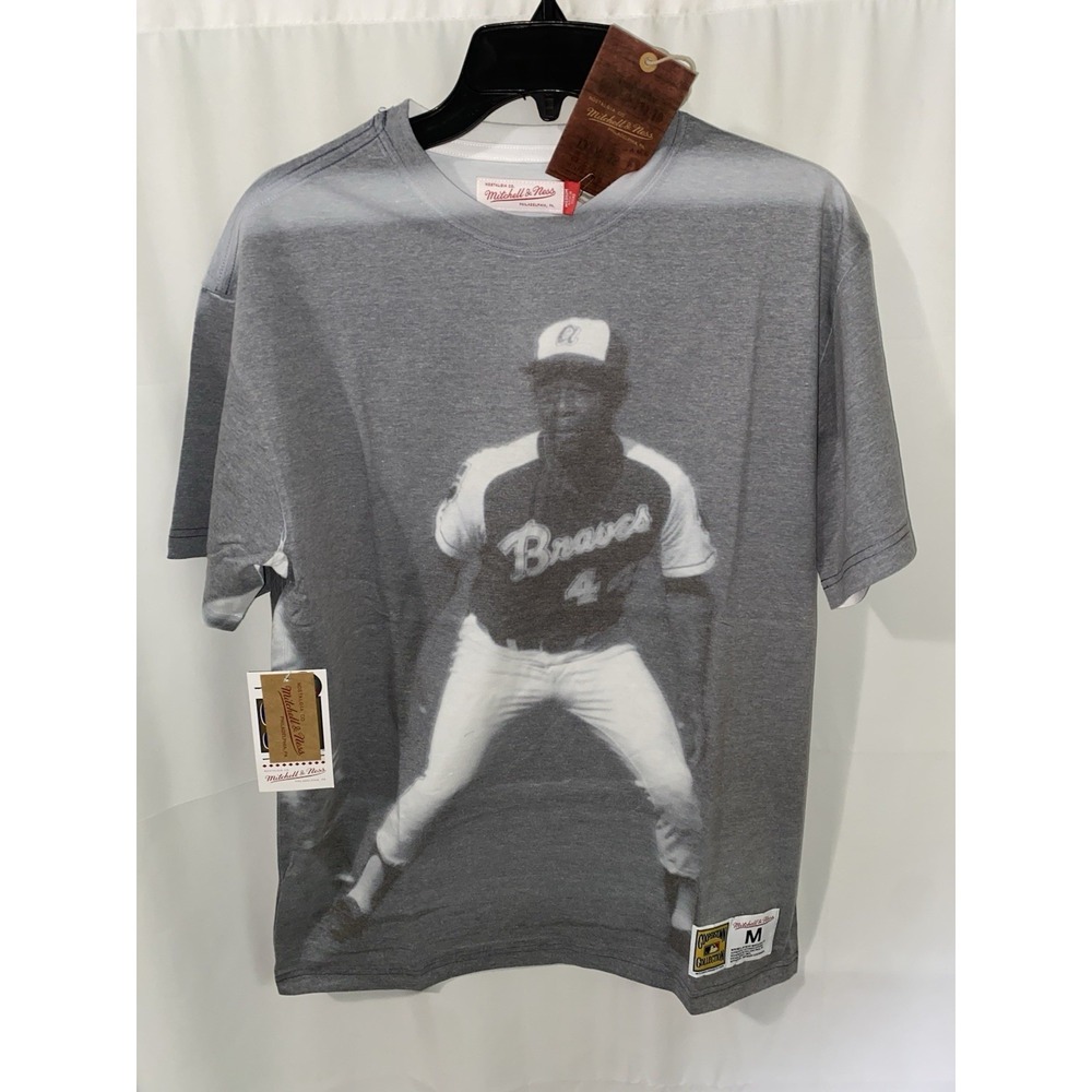 NWT Mitchell & Ness Hank Aaron Atlanta Braves All Over Print T Shirt Mens Medium